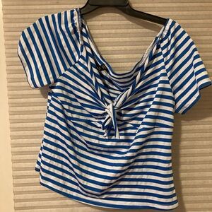 Blue and White Striped Women's Top